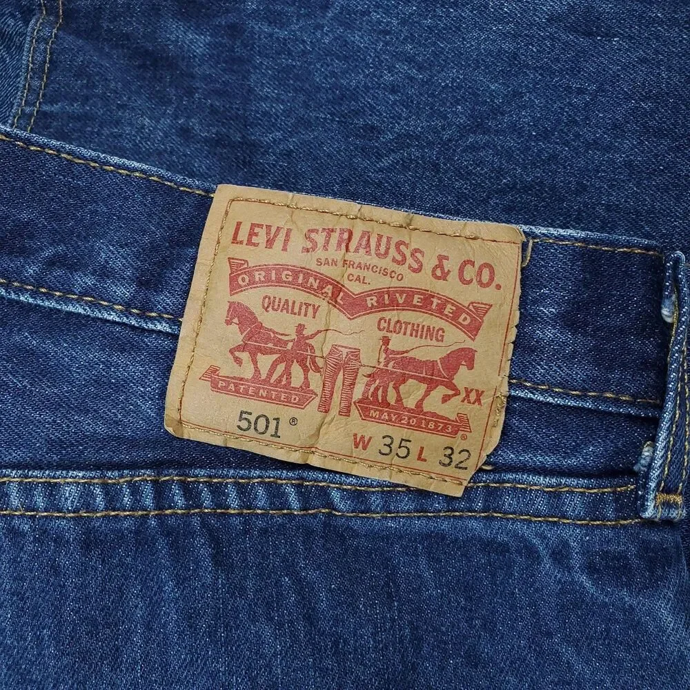 Levis 501 Jeans Mens 35x32 Blue Medium Wash Straight Button Fly Denim Waterless